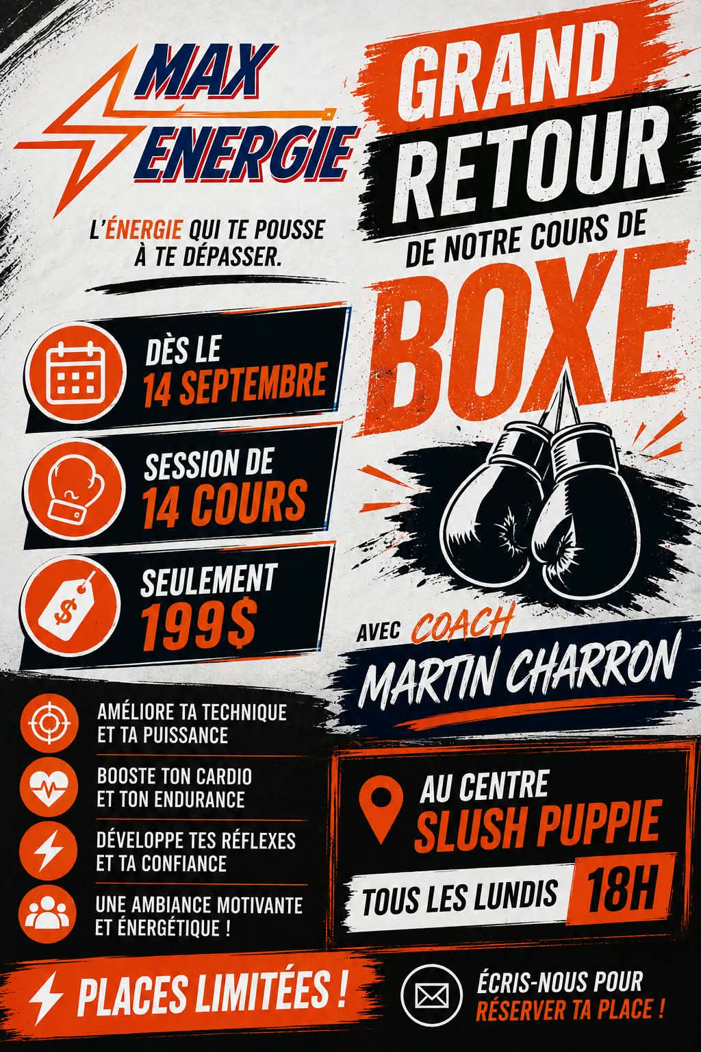 Grand retour du cours de Boxe avec Coach Martin Charron